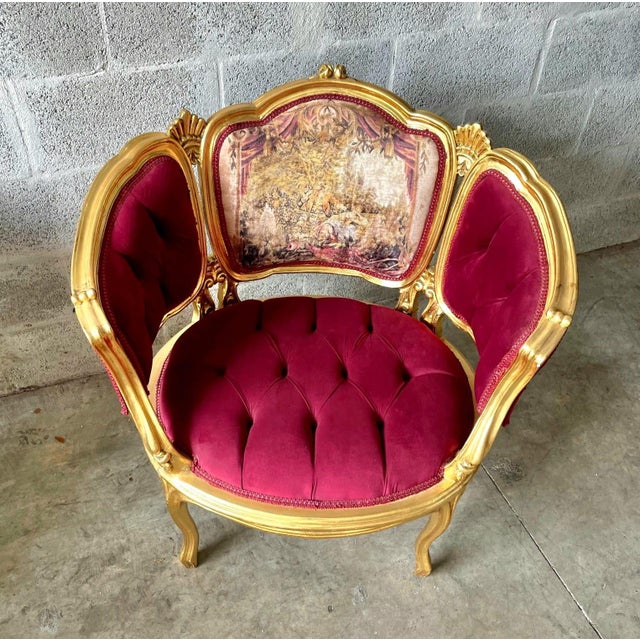 French 1990s Romantic Style Berry Red Bergere Wing Chair For Sale - Image 3 of 6