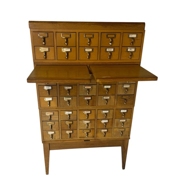 Traditional Gaylord Bros., Inc. Vintage Oak Library Card Catalog Cabinet With Pull-Out Writing Shelf, 40 Drawers For Sale - Image 3 of 10