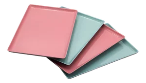 Pink and Blue Japanese Lacquer Stacking Trays, S/4
