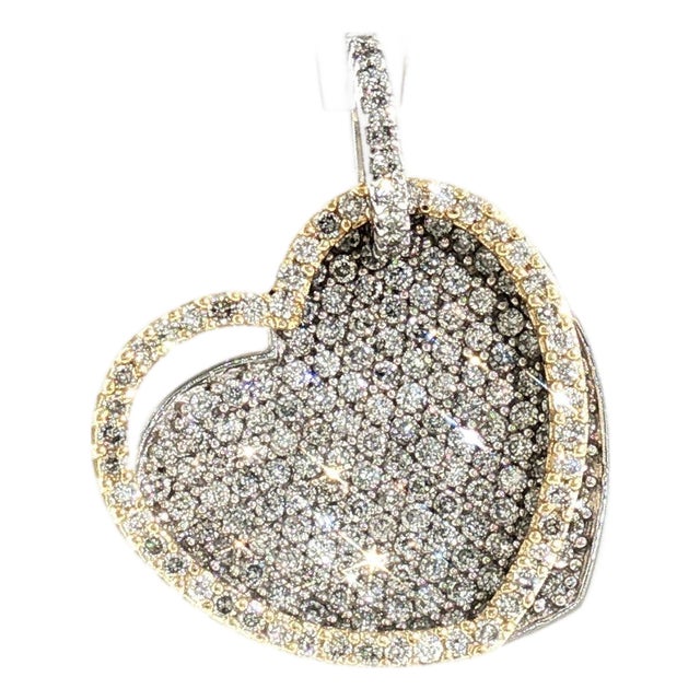 Late 20th Century 14k Two Tone 150 Diamonds Weighing 1 Carat Pave Pendant For Sale