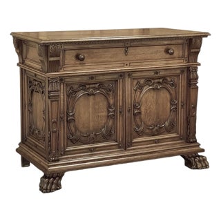 Antique French Louis XIV Renaissance Revival White Oak Buffet For Sale