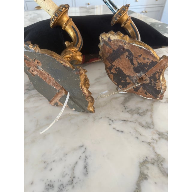 Vintage Italian Renaissance Style,carved , Painted ,Gilded Sconces - Pair For Sale In Phoenix - Image 6 of 6