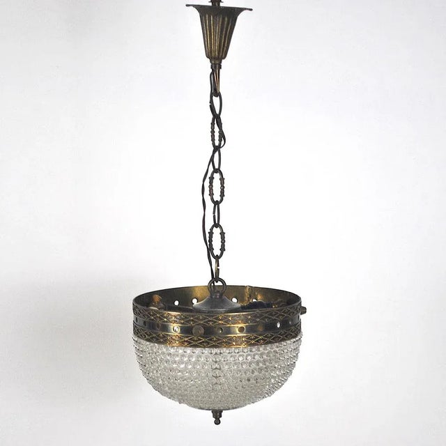 Glass and Brass Pendant Lamp, 1950s For Sale - Image 8 of 8