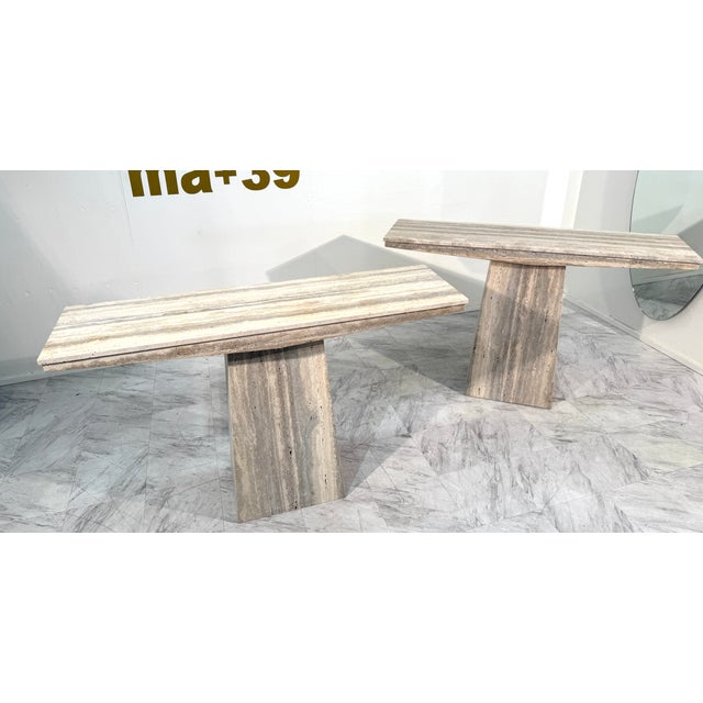 Italian Set of Two Italian Travertine Console Tables, 1970s For Sale - Image 3 of 13