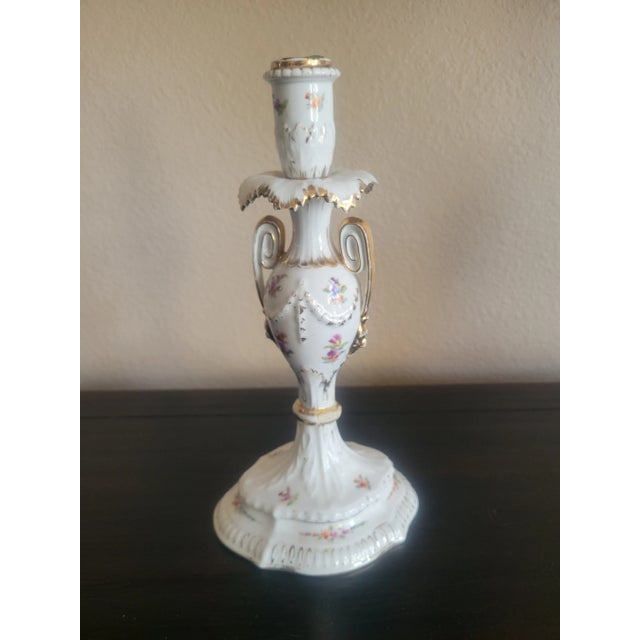 Ceramic 1800's Antique Dresden Porcelain Candle Holder For Sale - Image 7 of 11