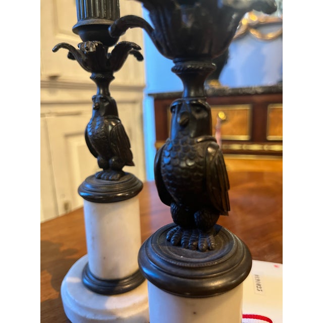 19th Century French Pair of Bronze Owl Candle Sticks For Sale In Phoenix - Image 6 of 7