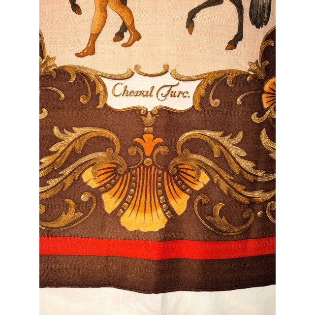 Hermès Late 20th Century Hermes Cheval Turc Silk/Cashmere Scarf For Sale - Image 4 of 10