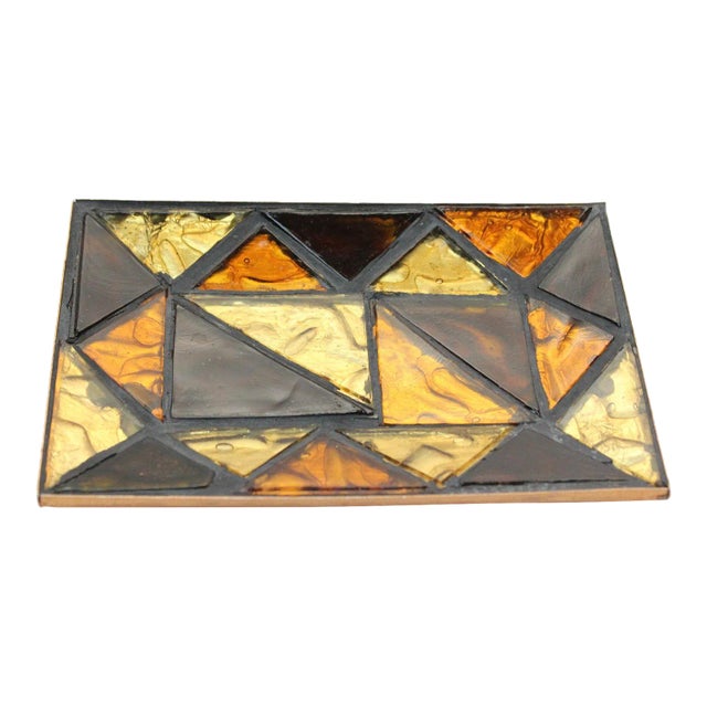 Mid-Century Modern Cut Glass Mosaic Tile Trinket Tray For Sale