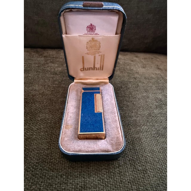 Rare Vintage Dunhill Gold Plated Blue Marble Lacquer Lighter Original Sky Case In a Super Mint Condition. Circa 1970 Rare...