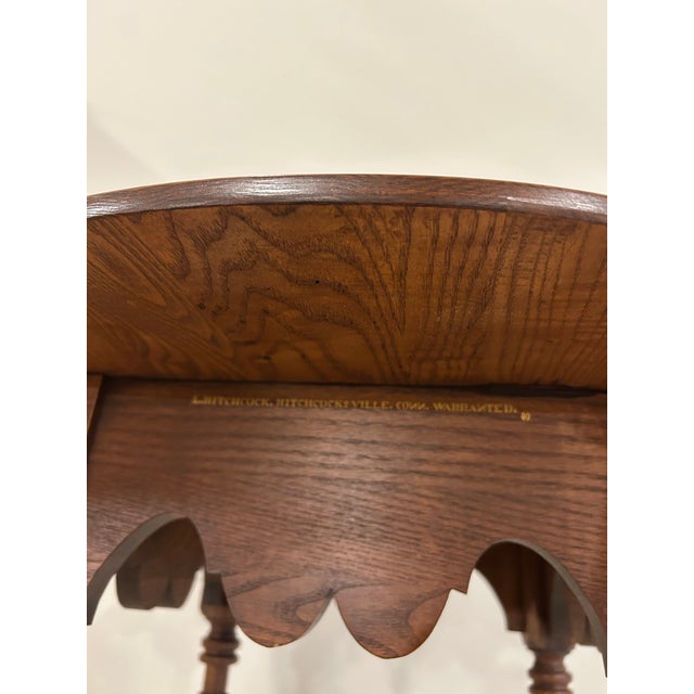1980s Authentic L. Hitchcock Signed Oval Side Table - Solid Oak Harvest Stenciled Accent End Table - Scalloped Apron For Sale - Image 9 of 12