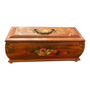 Vintage Hand, Painted Wooden Keepsake Box, Lidded, and Velvet Lined