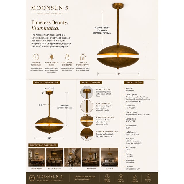 Dual Brass Disc Chandelier, Mid Century Modern Ufo Pendant Light, Handmade Brass Saucer Ceiling Light, 4-Light Dining Room Statement Fixture For Sale - Image 4 of 13