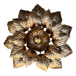 Large Floral Wall Light in Gilded Metal from Masca, Italy, 1970s For Sale