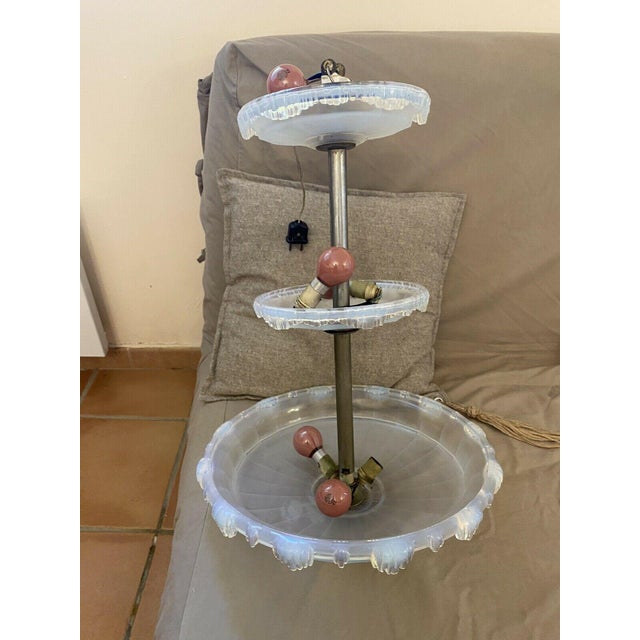 C. 1930 Ezan France French Art Deco Large Tiered Opalescent 7 Light Chandelier For Sale - Image 9 of 13