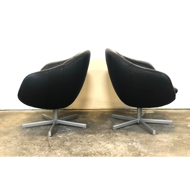 Mid Century Modern Black Leather Swivel Pod Chairs Chairish