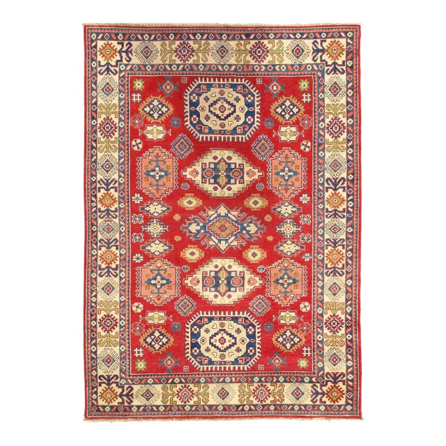 Red Color Fine Hand Knotted Kazak Rug For Sale
