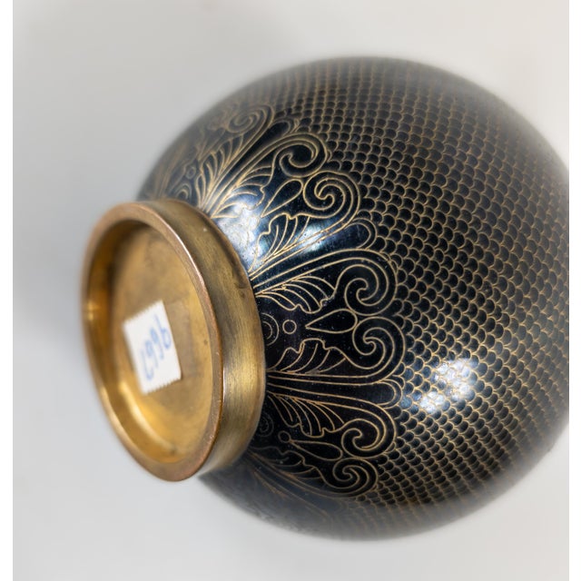 Early 20th Century Chinese Black and Gilt Copper or Bronze Cloisonne Enamel Vase For Sale - Image 10 of 10
