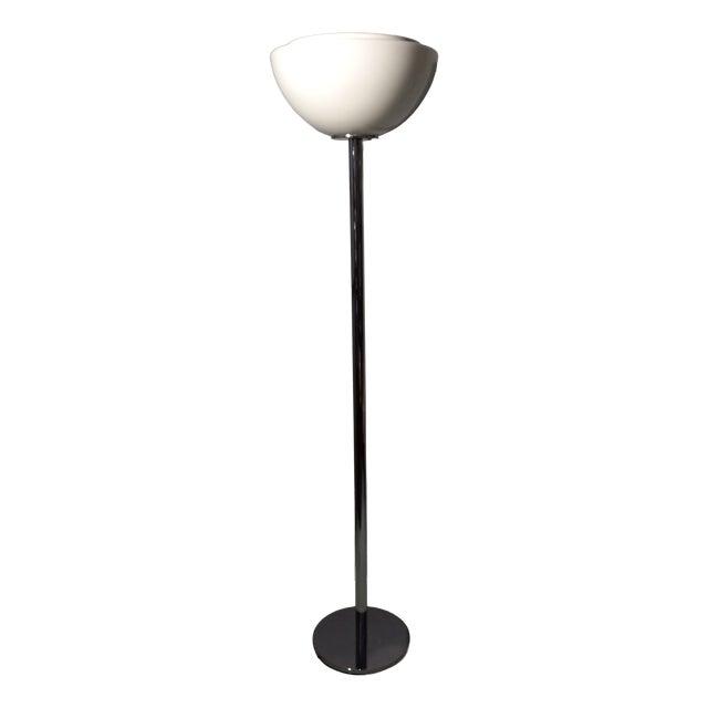 Floor Lamp in Chrome with Milk Glass Lampshade, 1970s For Sale