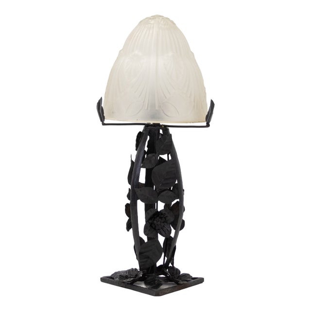 French Art Deco Wrought Iron Table Lamp, 1930s For Sale