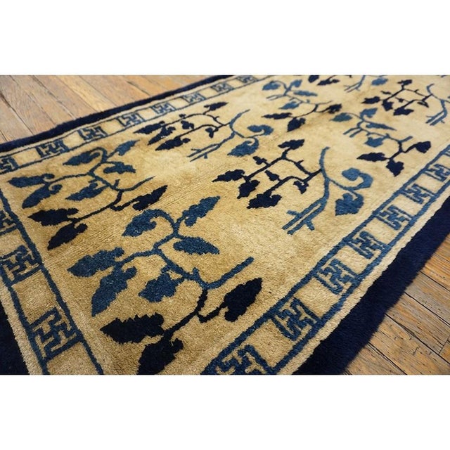 Beige 1930s Beige Field Foliate Modern Deco Antique Chinese Peking Rug Hallway Runner For Sale - Image 8 of 10