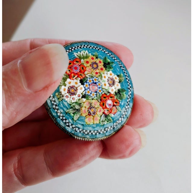Art Deco Early 20th Century Italian Floral Mosaic Brooch For Sale - Image 3 of 5