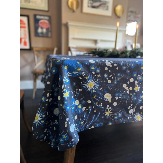 Blue Solaris Stars European Blue Linen Large Tablecloth | Lizzet Frausto For Sale - Image 8 of 10