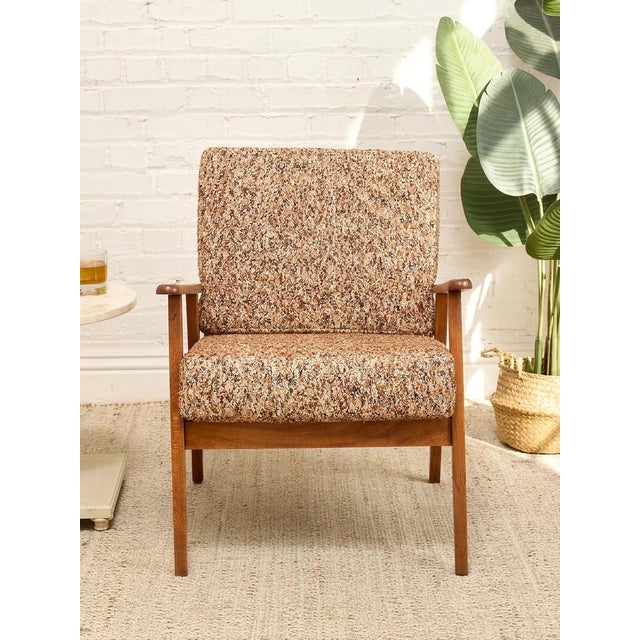 Vintage Mid-Century Modern Walnut Armchair in Textured Brown Upholstery For Sale - Image 4 of 7