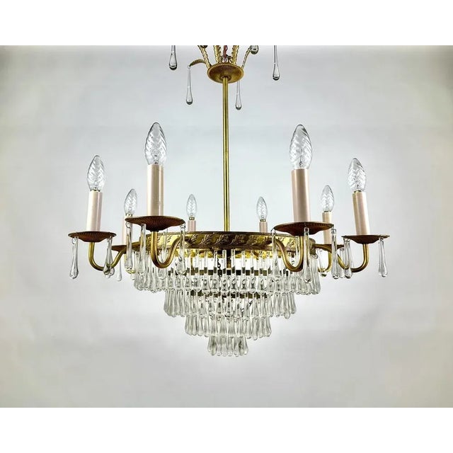 Vintage French Cascading Crystal and Brass Chandelier, 1960s For Sale - Image 3 of 11