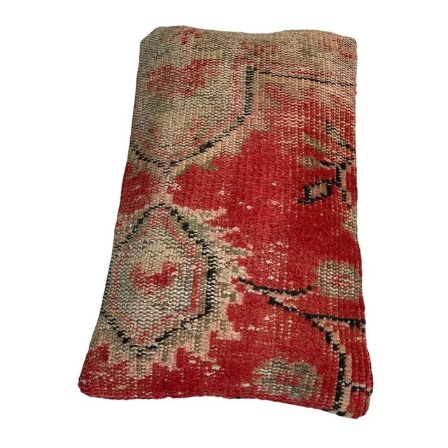 Red Large Vintage Turkish Handmade Rug Cushion Cover For Sale - Image 8 of 11