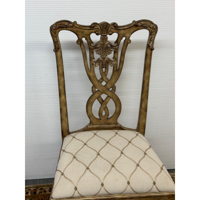 2010s Maitland Smith Trellis Print Chippendale Style Arm Chair For Sale - Image 5 of 12