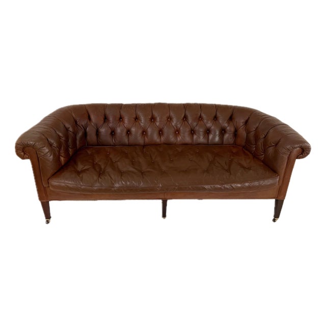 Vintage Baker Furniture Chesterfield Leather Sofa For Sale
