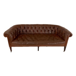 Vintage Chesterfield Leather Sofa Attributed to Baker Furniture For Sale