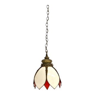 Antique Snowdrop Pendant Light 100" Brass Chain Working Excellent For Sale