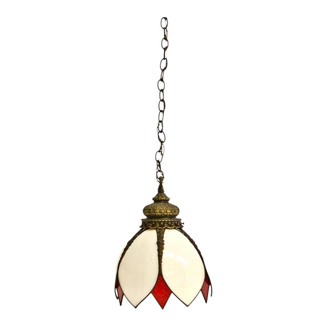 Antique Snowdrop Pendant Light 100" Brass Chain Working Excellent For Sale