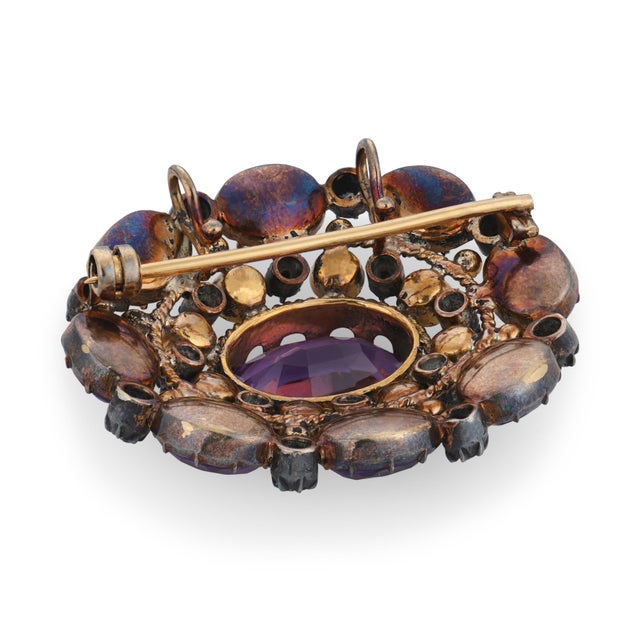 19th Century Victorian Amethyst Pearl Diamond 18k Yellow Gold Silver Brooch Pendant For Sale In Los Angeles - Image 6 of 6