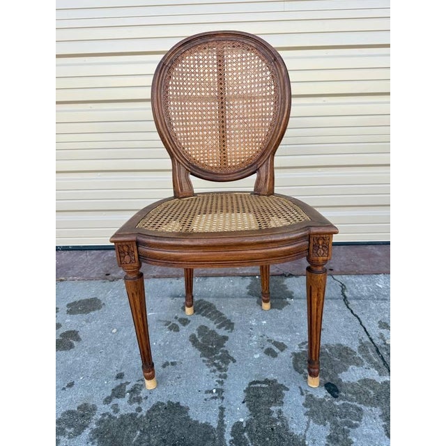 Early 20th Century Set of 4 Vintage Louis XVI Style Cane Back & Seat Dining Chairs For Sale - Image 4 of 11