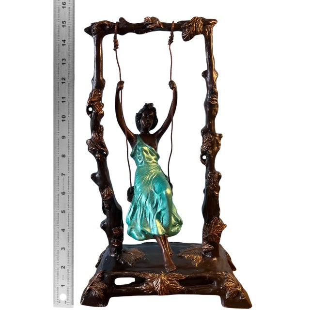 Metal "Girl on a Swing" Sculpture by Auguste Moreau For Sale - Image 7 of 18