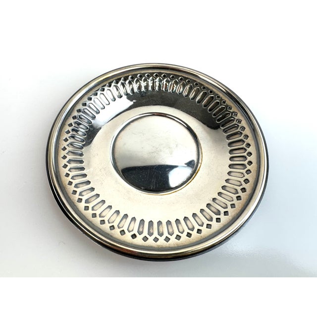 Metal Vintage Silverplate & Porcelain Demitasse Set, Pierced Metal Holders, Modernist Espresso Service for Six For Sale - Image 7 of 10