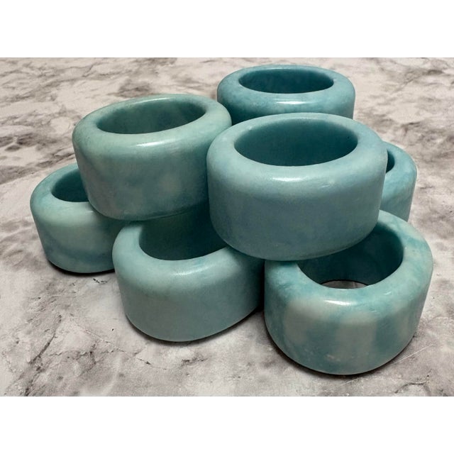 Vintage Aqua Blue Italian Alabaster Napkin Rings, Set of Eight For Sale In Sacramento - Image 6 of 10