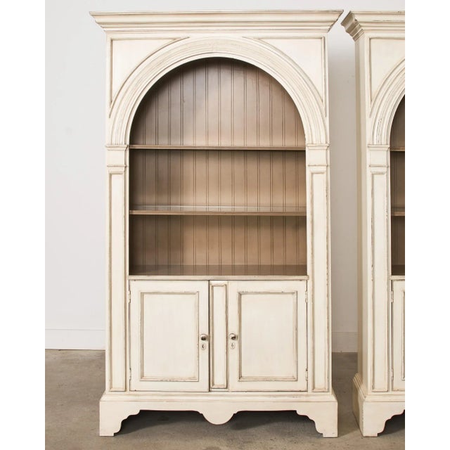 Neoclassical Pair of Baker Architectural Neoclassical Style Painted Library Bookcases For Sale - Image 3 of 12