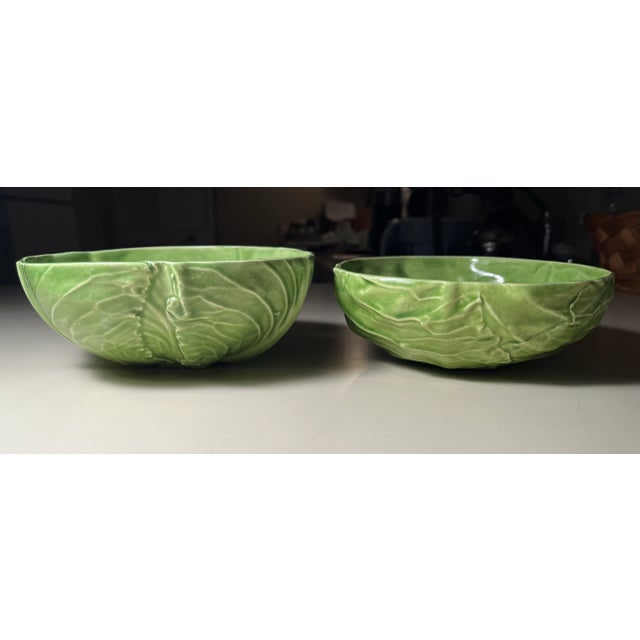 Green Barbara Eigen-Studio Pottery Cabbage Leaf Bowls-Signed-a Pair For Sale - Image 8 of 12