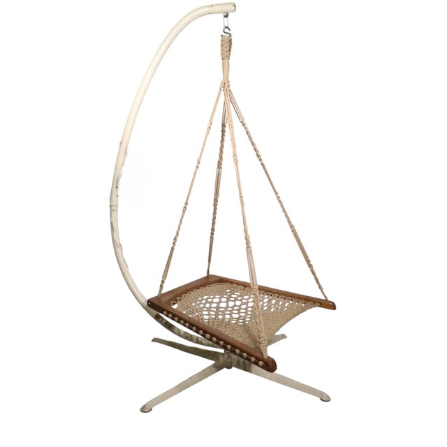 Wood Oak and Rope Hanging Chair by Twin Oaks Hammocks For Sale - Image 7 of 10