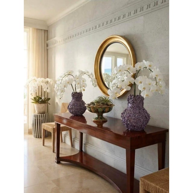 Pair of Vintage Italian Encrusted Floral Ceramic Vases in Dusty Lavender For Sale - Image 9 of 12