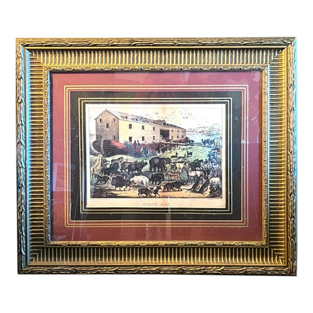 Antique 19th Century Currier and Ives Lithograph, Noah's Ark - Signed For Sale