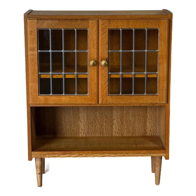 Oak Glass Cabinet With Open Shelf Danish Mid-Century Modern 1960s For Sale