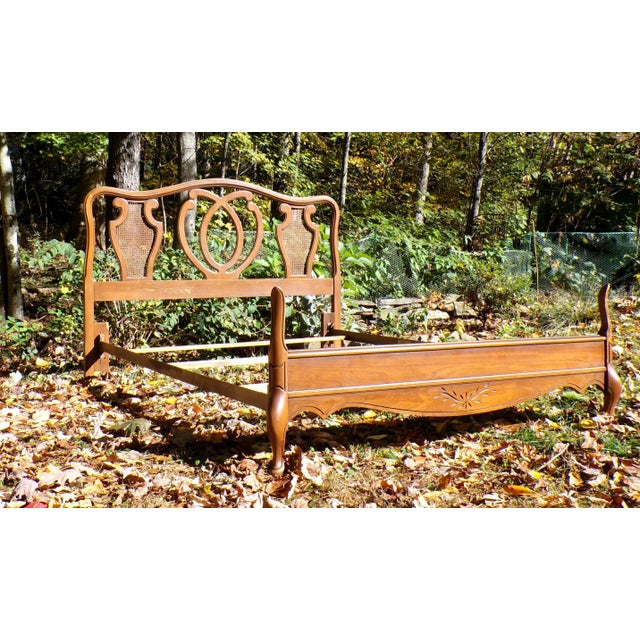 French Provincial Vintage French Provincial French Country Style Cane Walnut Full Double Bed Frame For Sale - Image 3 of 12