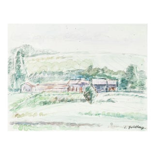 Landscape - Original Watercolor by S. Goldberg - Mid 20th Century Mid 20th Century For Sale
