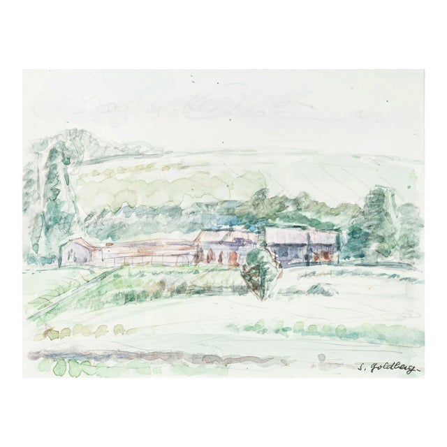 Landscape - Original Watercolor by S. Goldberg - Mid 20th Century Mid 20th Century For Sale