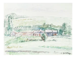Landscape - Original Watercolor by S. Goldberg - Mid 20th Century Mid 20th Century