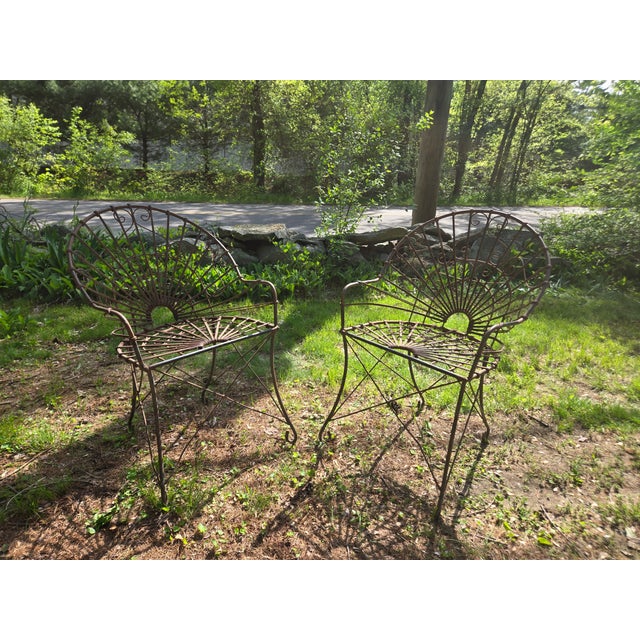 Early 20th Century Vintage Wrought Iron Outdoor Patio Chairs - Set of 2 For Sale - Image 5 of 10
